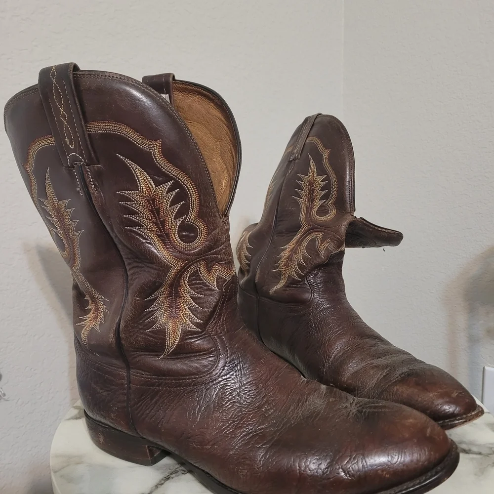 Vintage Tony Lama Exotic Western Cowboy Boots Men 10 Brown 